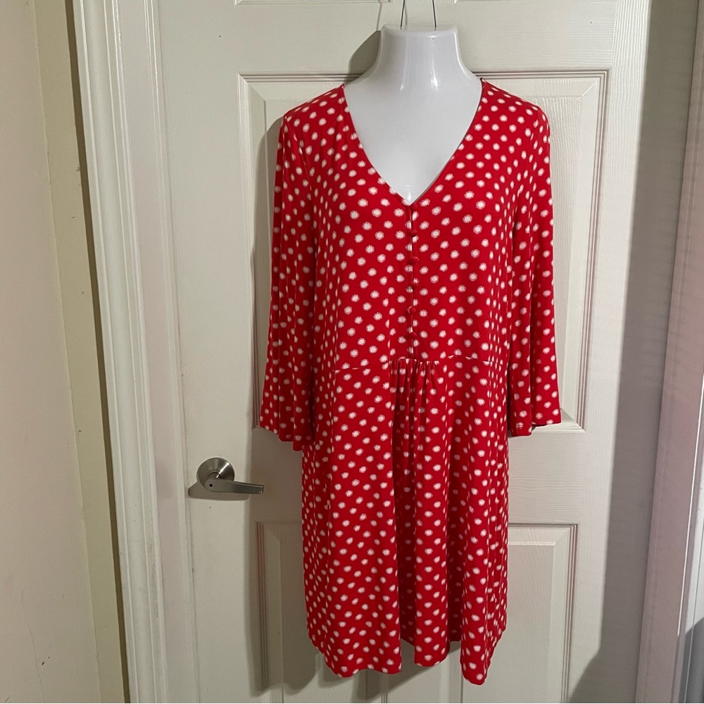 Boden Size 18 Red White Scarlett Jersey Tunic Dress 3/4 Sleeve Dress